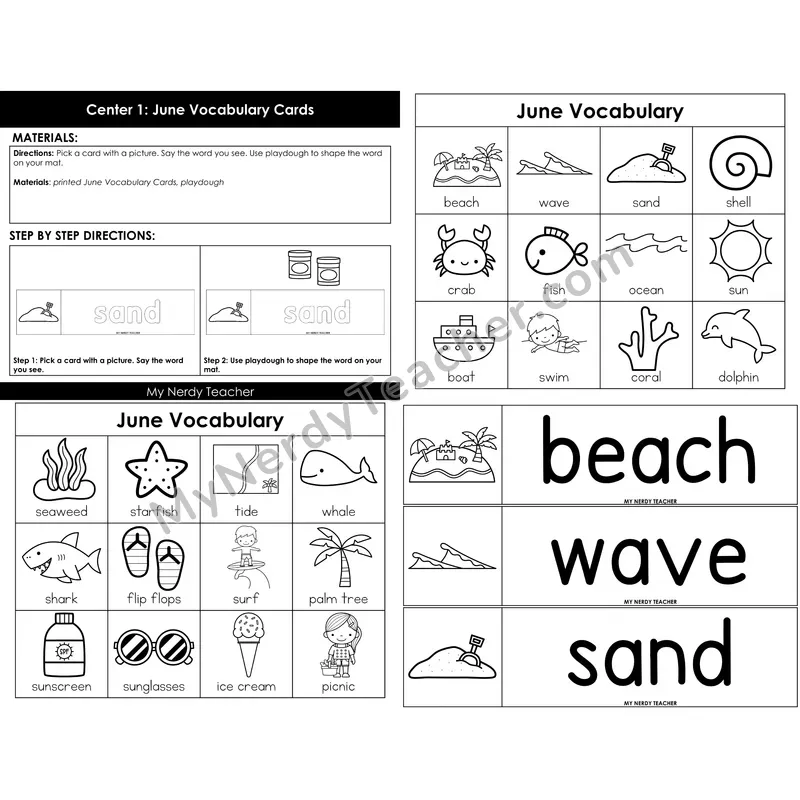 Morning Bins: June Summer Vocabulary Word Building Cards