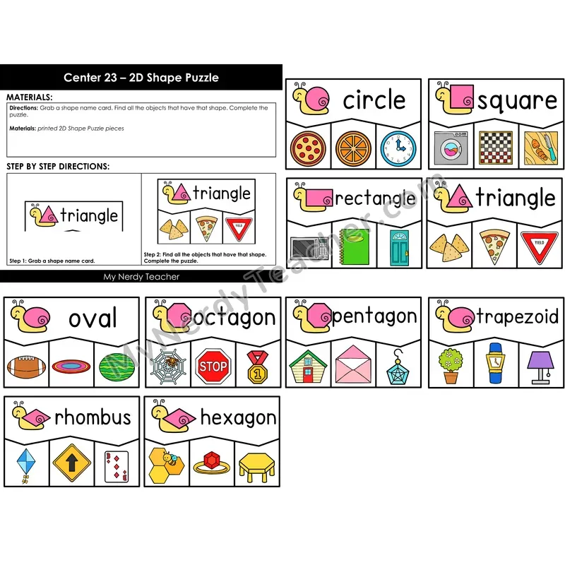 Morning Bins: 2D Shape Sort Puzzle Cards — Spring Snail Theme