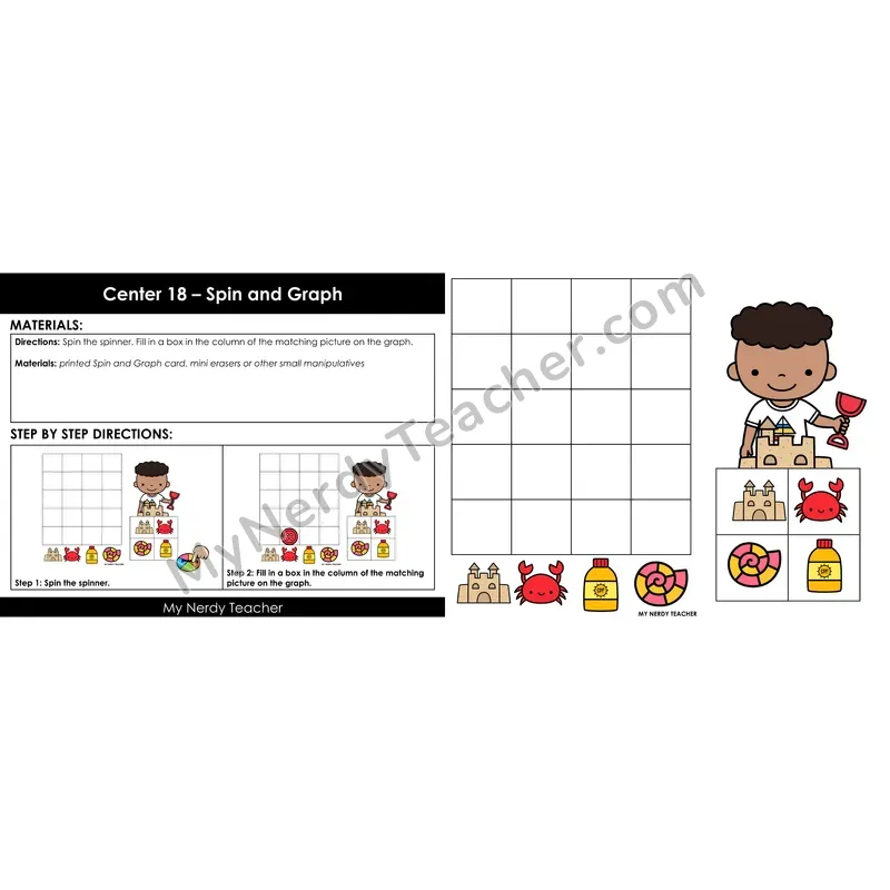 Morning Bins: Spin and Graph Cards — Summer Beach Theme