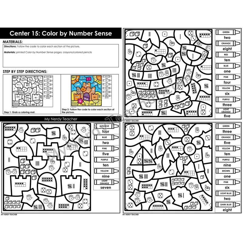 Morning Bins: Color by Number Sense Cards — Spring Theme