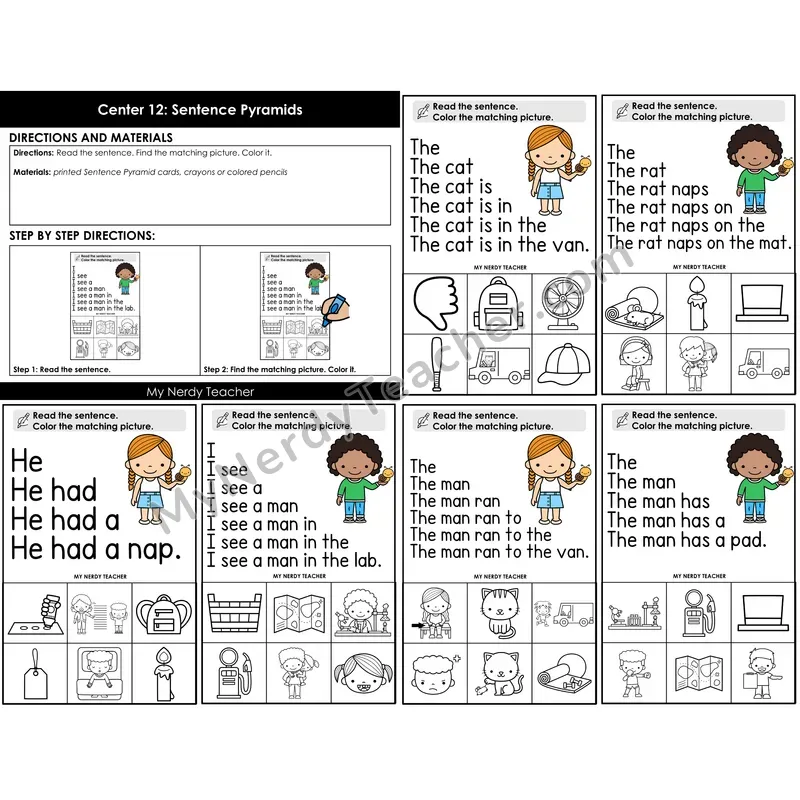Morning Bins: Sentence Pyramid Building Cards — Spring Theme