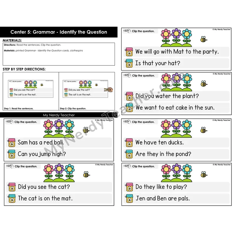 Morning Bins: Identify the Question Clip Cards — Spring Theme
