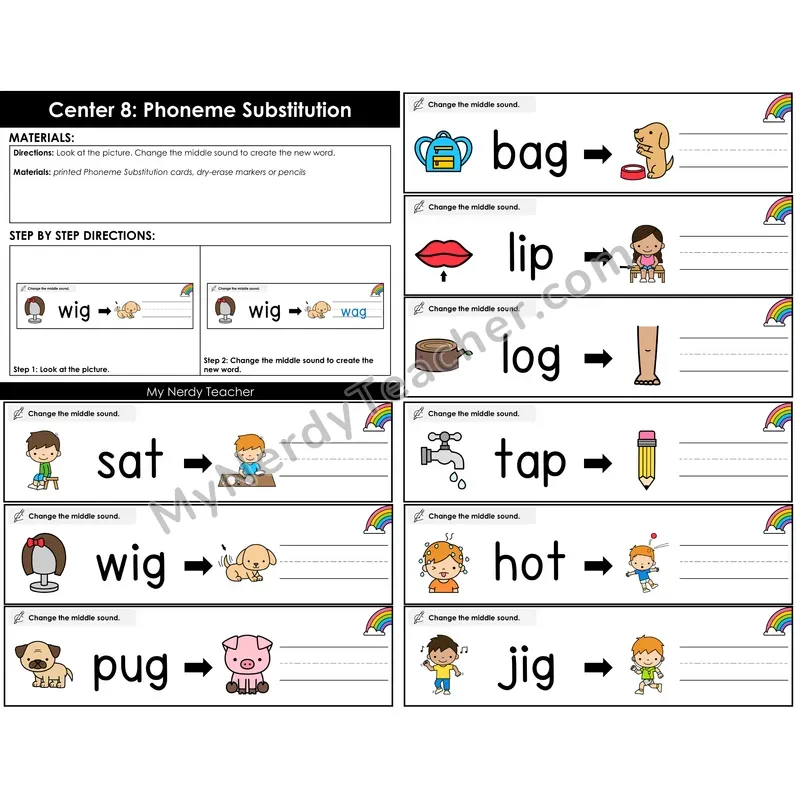 Morning Bins: Phoneme Substitution Medial Sound Cards — Spring Theme