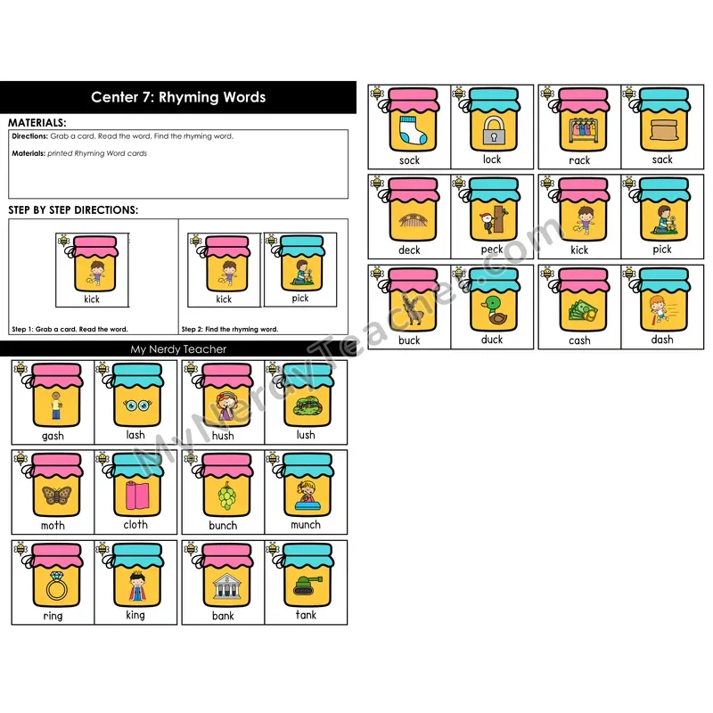 Morning Bins: Rhyming Words Match Cards — Spring Theme