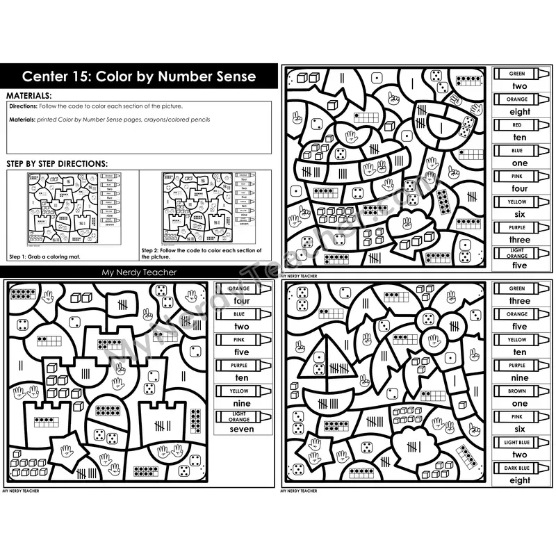 Morning Bins: Color by Number Sense Cards — Spring Theme