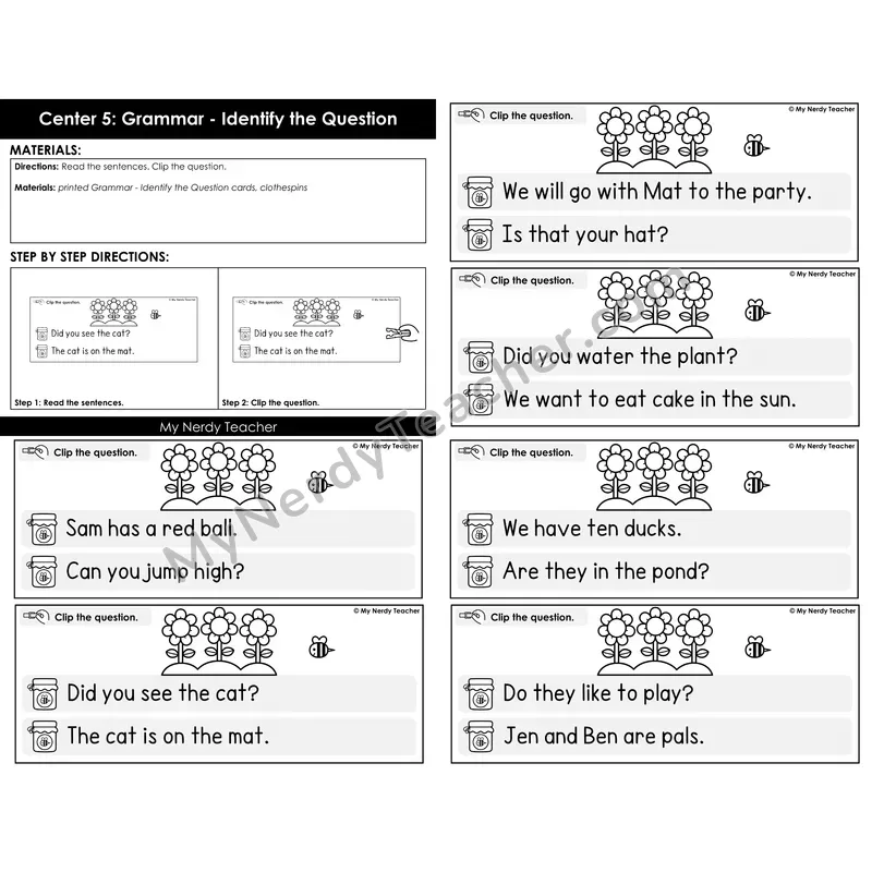 Morning Bins: Identify the Question Clip Cards — Spring Theme