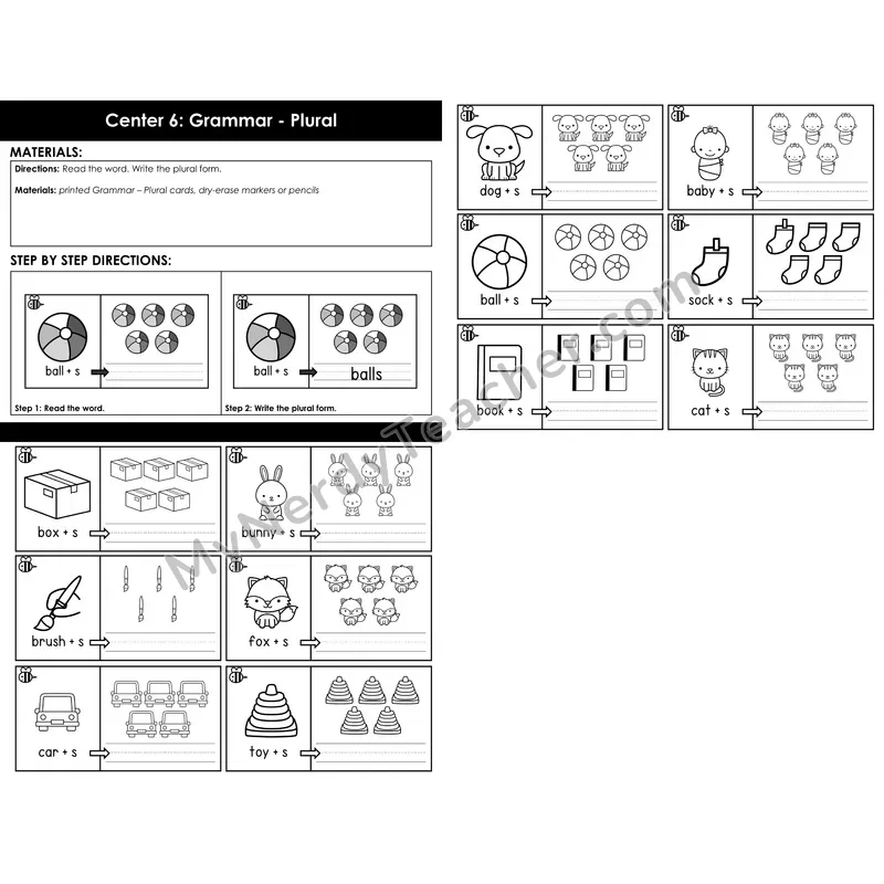 Morning Bins: Singular to Plural Nouns Cards — Add -s Grammar Practice