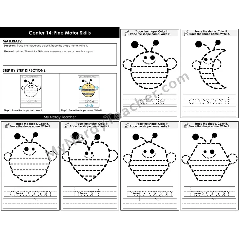 Morning Bins: Fine Motor Shape Tracing Cards — Spring Bee Theme