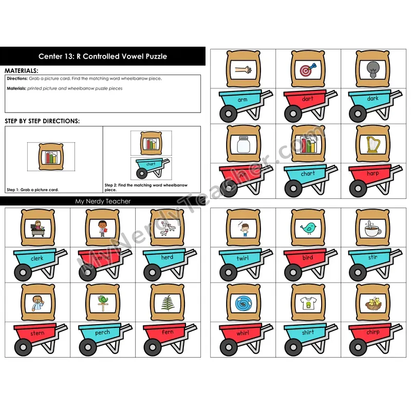 Morning Bins: R-Controlled Vowels Picture Match Puzzles — Spring Theme (ar, er, ir, ur)