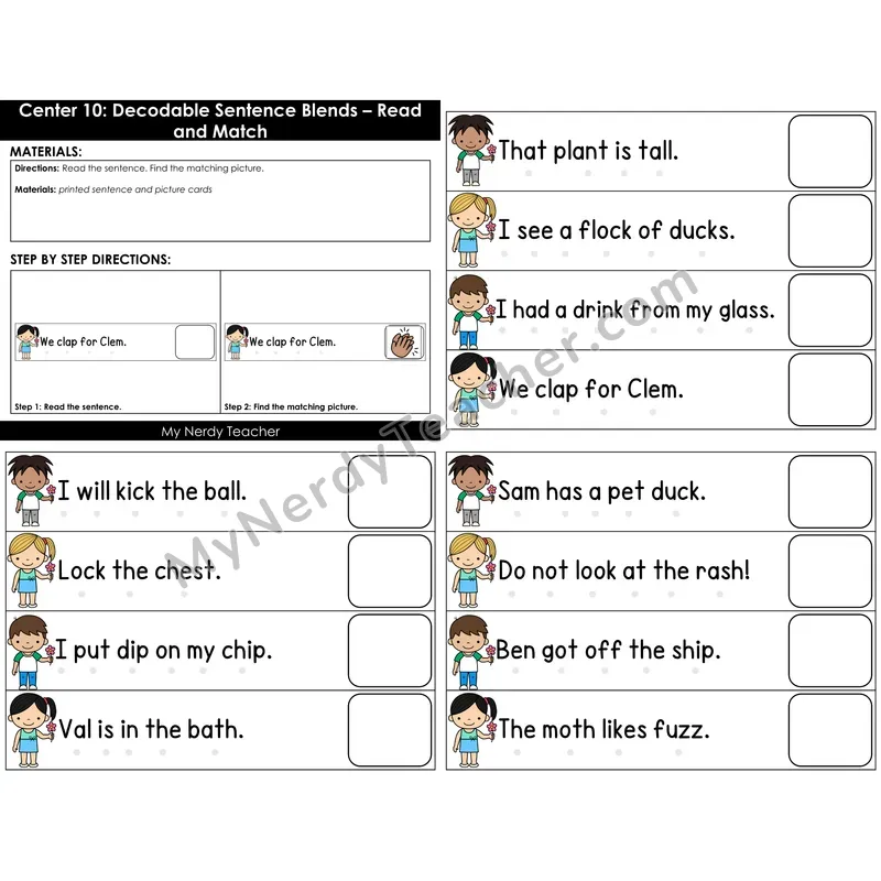 Morning Bins: Decodable Sentences with Blends Clip Cards — Spring Theme