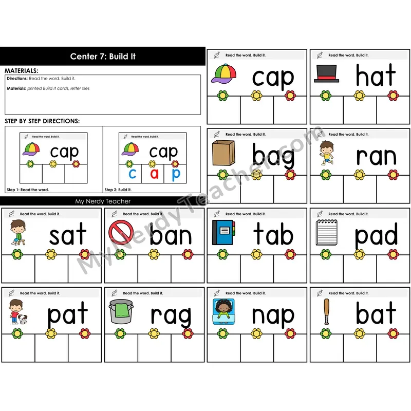 Morning Bins: Build It CVC Words Cards — Spring Flower Theme