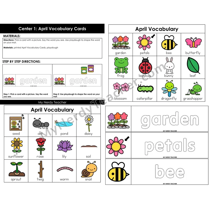 Morning Bins: April Spring Vocabulary Word Building Cards