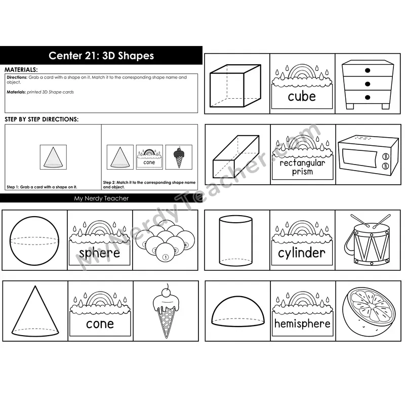 Morning Bins: 3D Shapes Match Cards — Spring Rainbow Theme