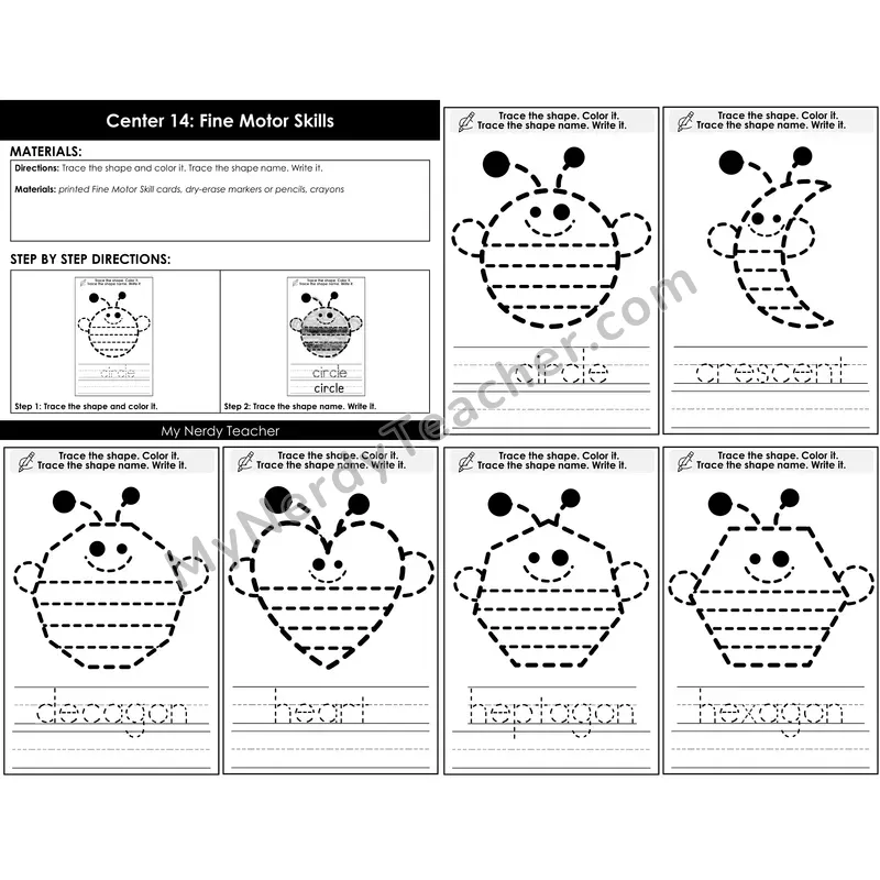 Morning Bins: Fine Motor Shape Tracing Cards — Spring Bee Theme