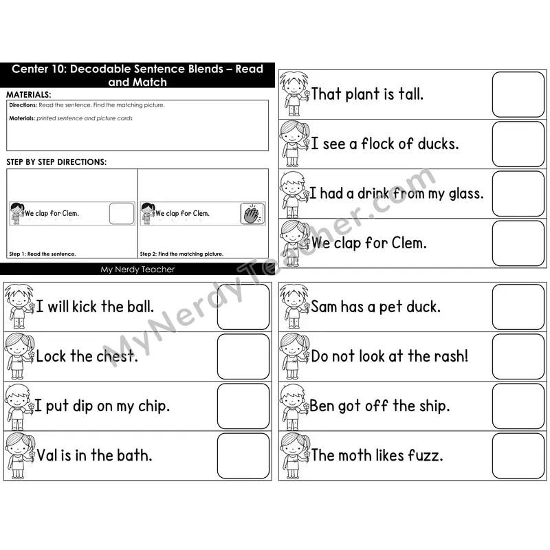 Morning Bins: Decodable Sentences with Blends Clip Cards — Spring Theme