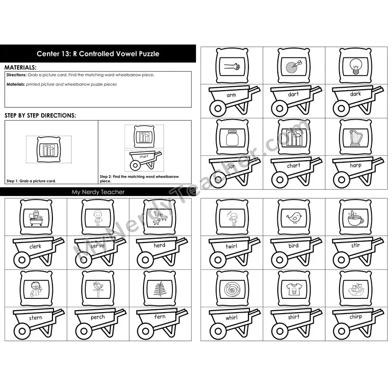 Morning Bins: R-Controlled Vowels Picture Match Puzzles — Spring Theme (ar, er, ir, ur)