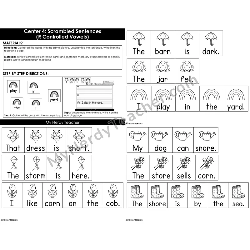 Morning Bins: Scrambled Sentences with R-Controlled Vowels — Spring Theme