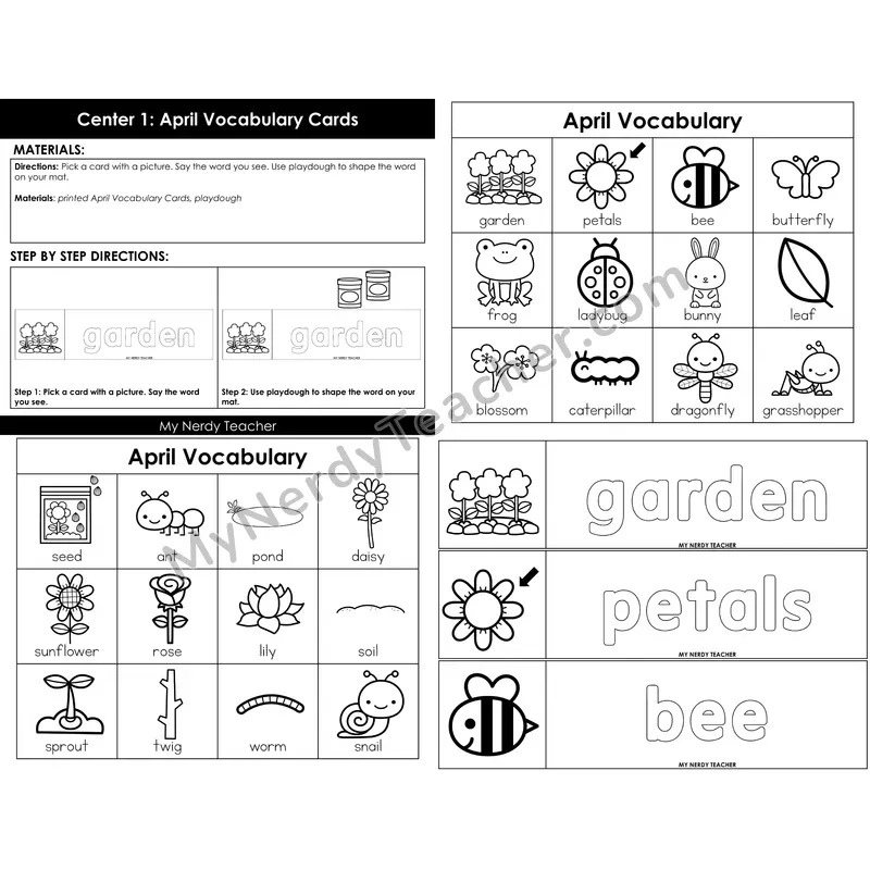 Morning Bins: April Spring Vocabulary Word Building Cards