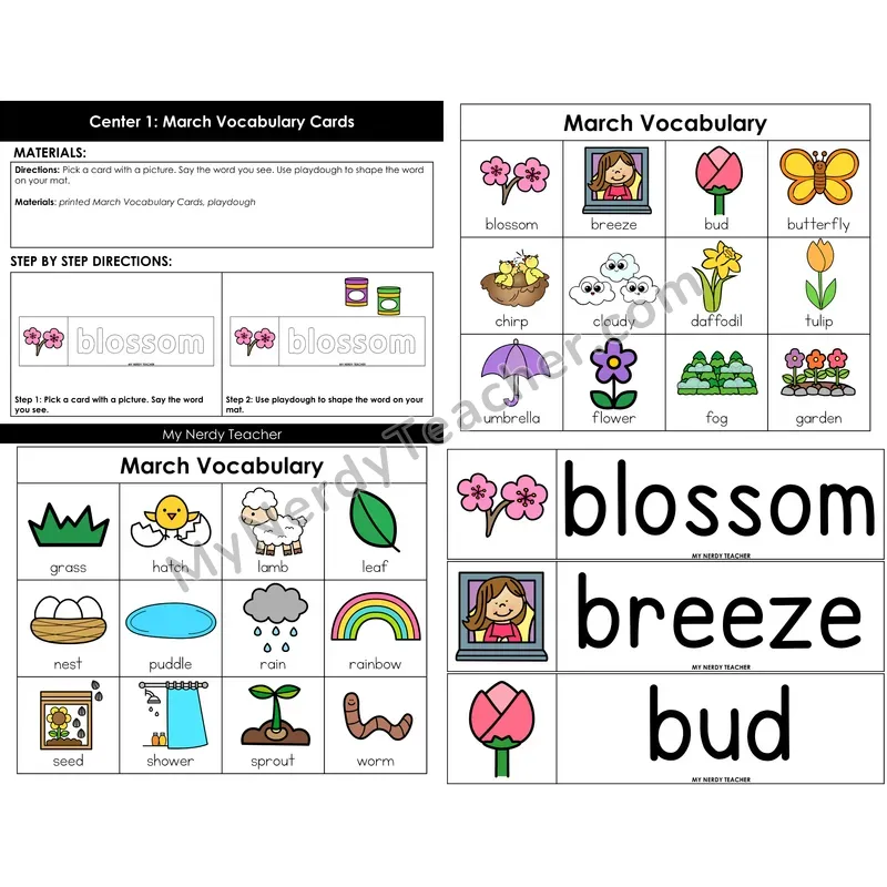 Morning Bins: March Spring Vocabulary Word Building Cards