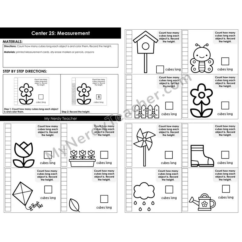 Morning Bins: Non-Standard Measurement Cards — Spring Theme (Cubes Long)