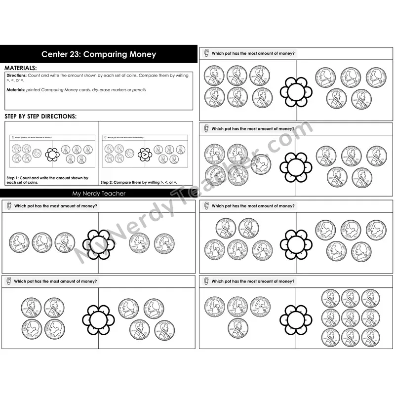 Morning Bins: Comparing Coins and Money Cards — Spring Flower Theme