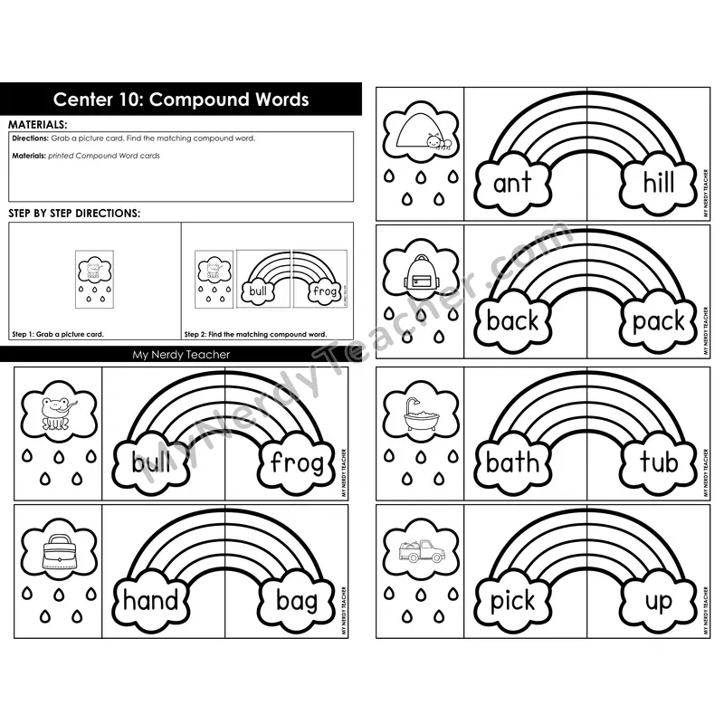 Morning Bins: Compound Words Picture Match Puzzles — Spring Rainbow Theme