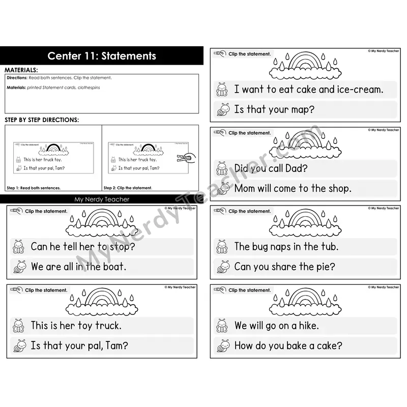 Morning Bins: Identify the Statement Clip Cards — Spring Rainbow Theme