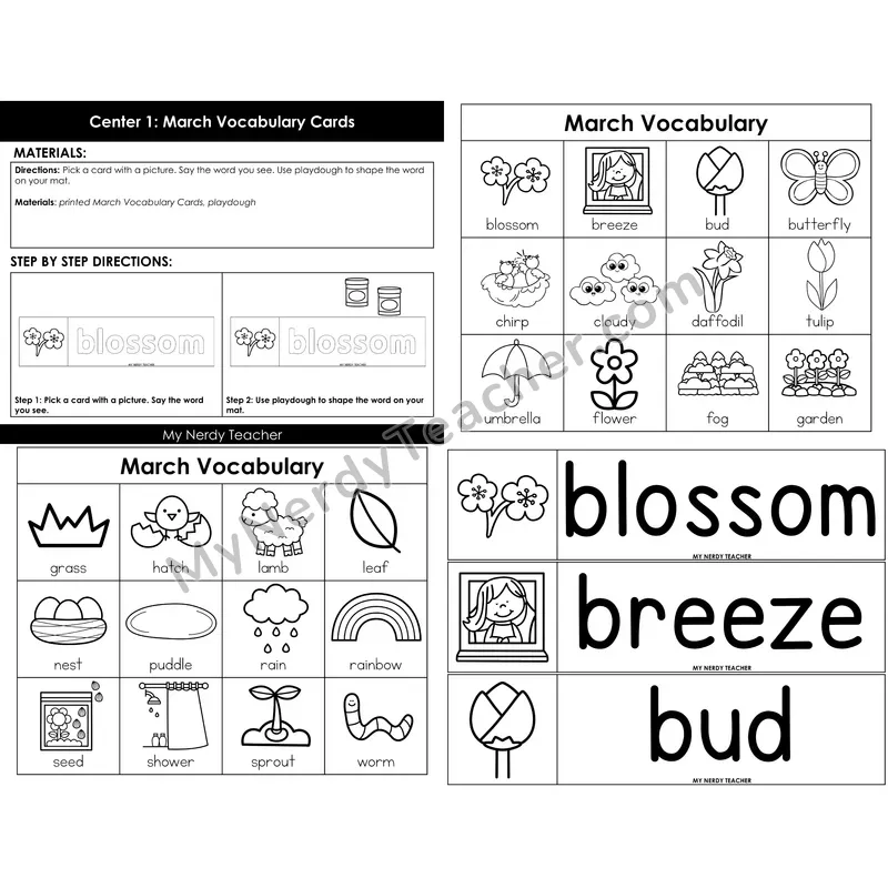 Morning Bins: March Spring Vocabulary Word Building Cards