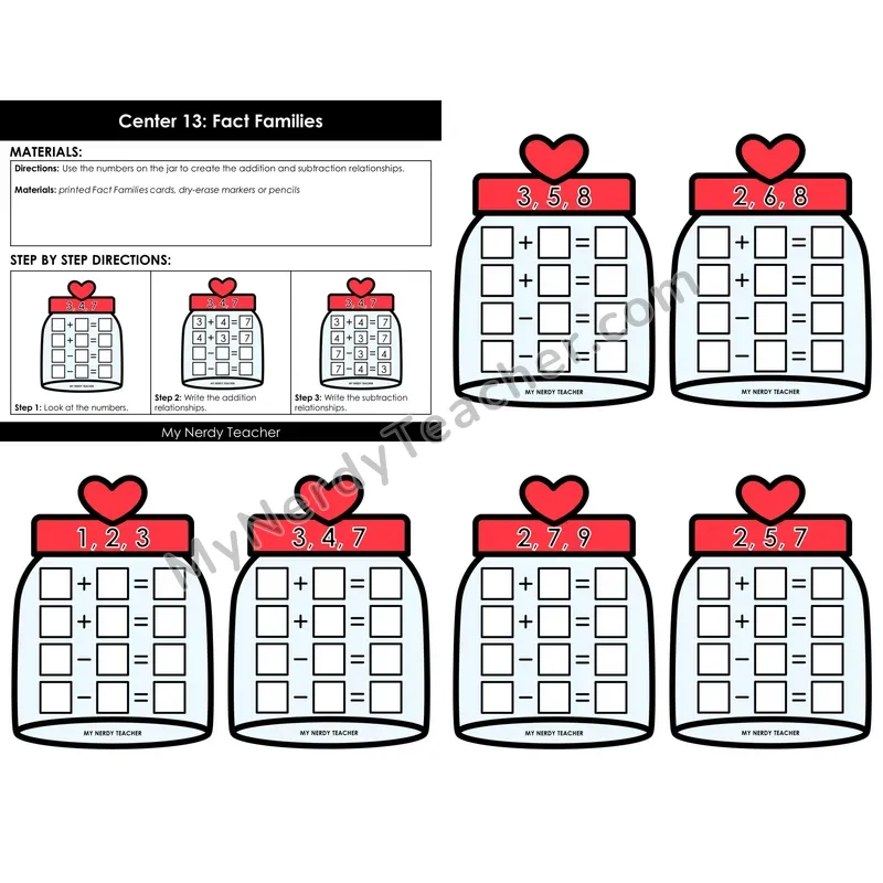 Morning Bins: Fact Families Number Jar Cards — Valentine's Theme