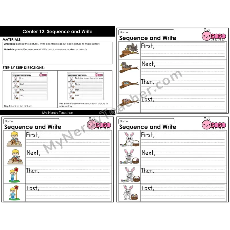 Morning Bins: Sequence and Write Story Cards — Valentine's Theme (First, Next, Then, Last)