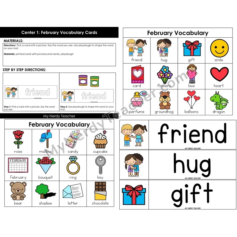 Morning Bins: February Valentine's Day Vocabulary Word Building Cards