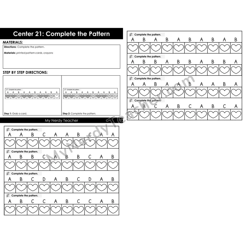 Morning Bins: Complete the Pattern Cards — Valentine's Heart Theme (AB, ABC, ABBC)