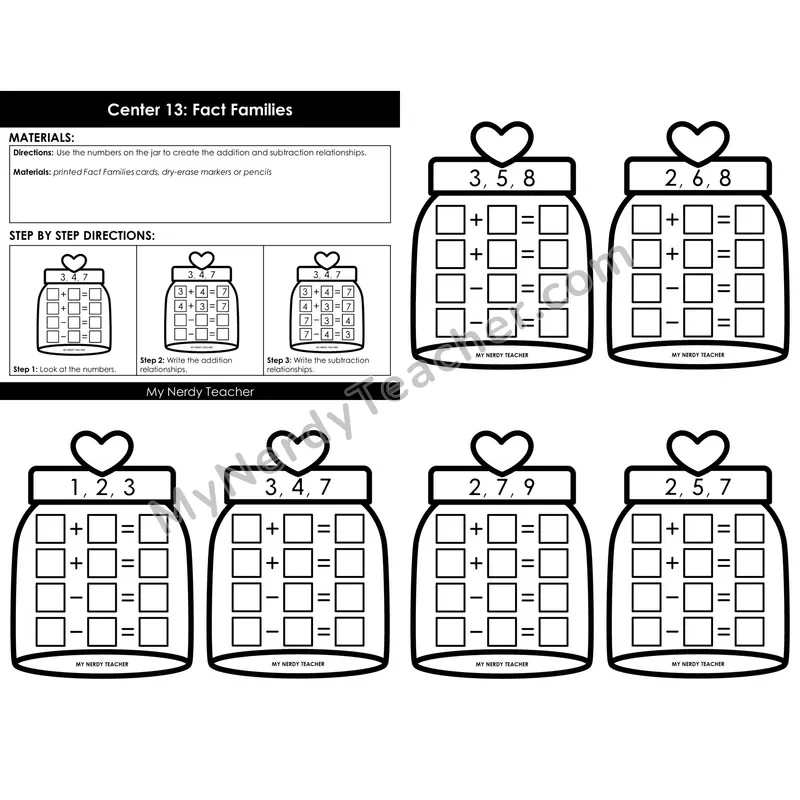 Morning Bins: Fact Families Number Jar Cards — Valentine's Theme