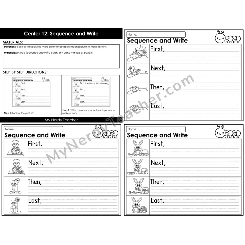 Morning Bins: Sequence and Write Story Cards — Valentine's Theme (First, Next, Then, Last)