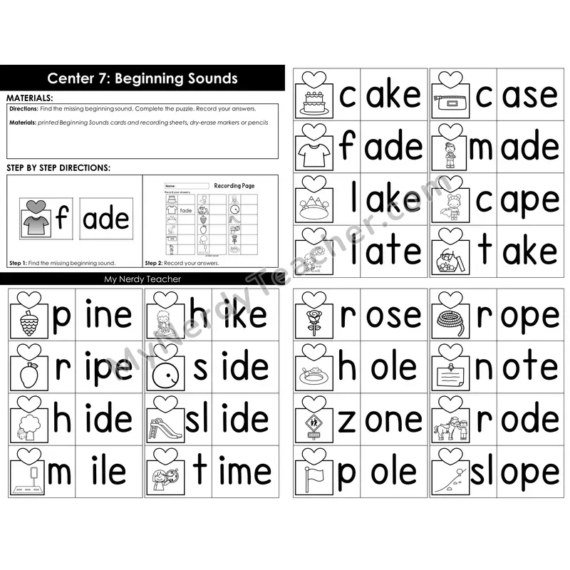Morning Bins: Beginning Sounds CVCe Puzzle Cards — Valentine's Theme