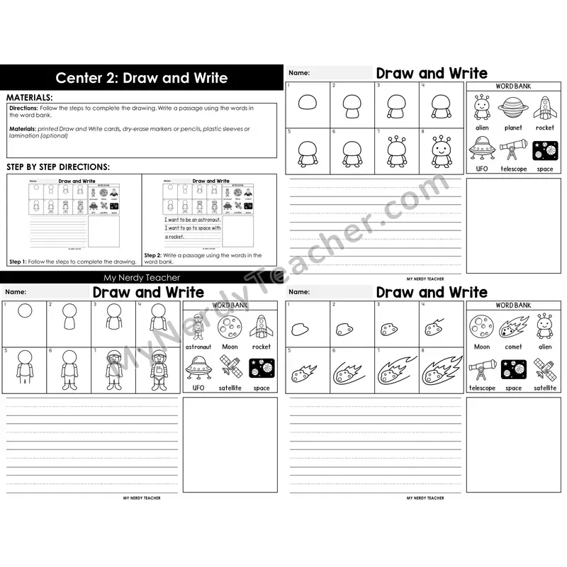 Morning Bins: Directed Drawing and Sentence Writing — Space Theme
