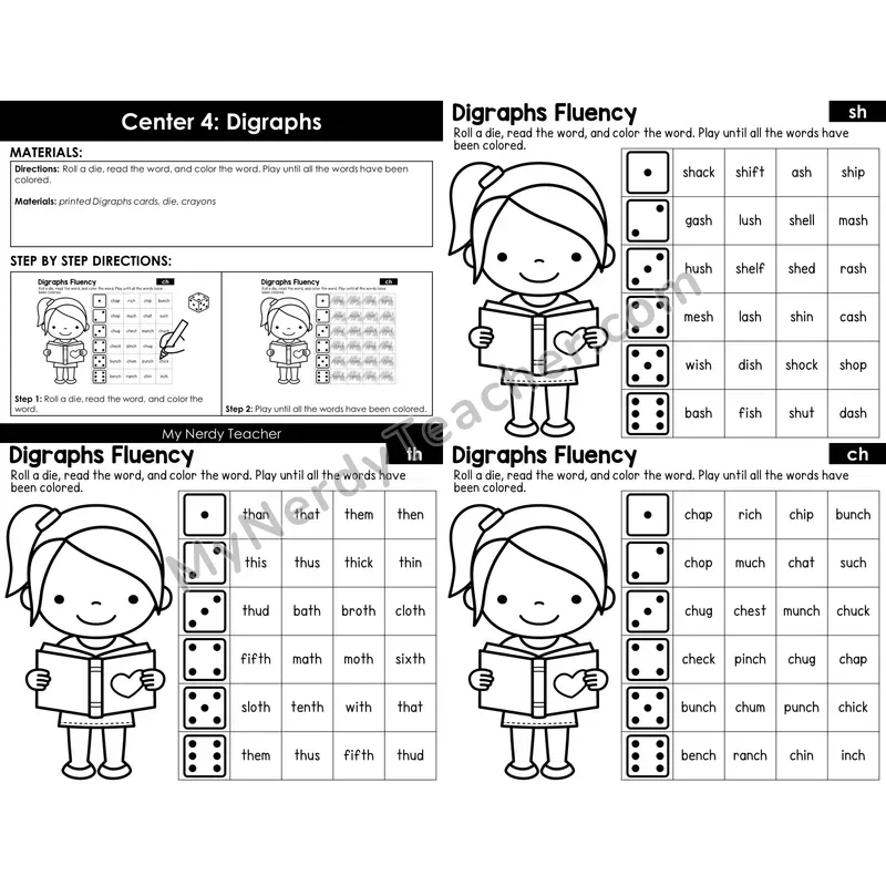 Morning Bins: Digraphs Roll and Read Fluency — Valentine's Theme (sh, ch, th)