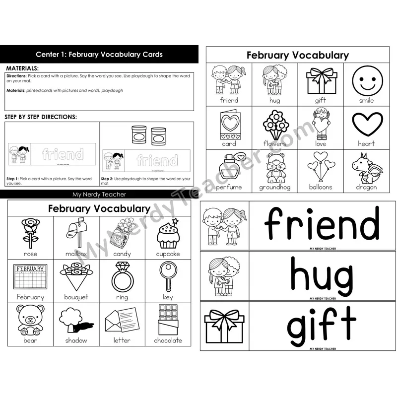 Morning Bins: February Valentine's Day Vocabulary Word Building Cards