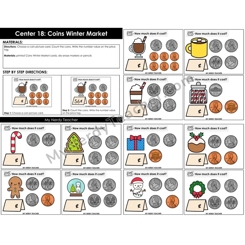Morning Bins: Coins Winter Market Counting Money Cards