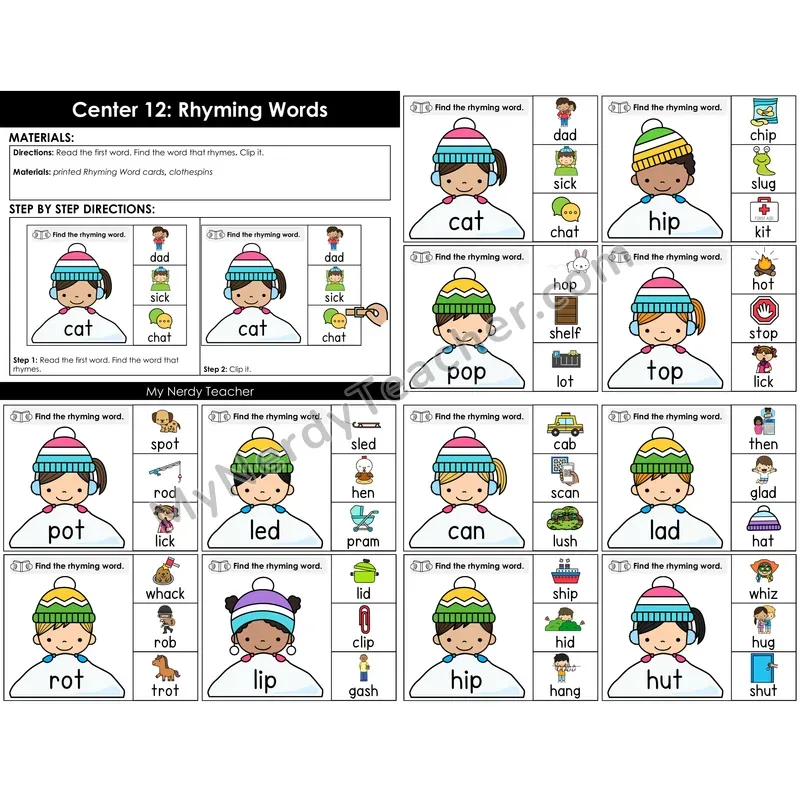 Morning Bins: Rhyming Words Clip Cards — Winter Theme