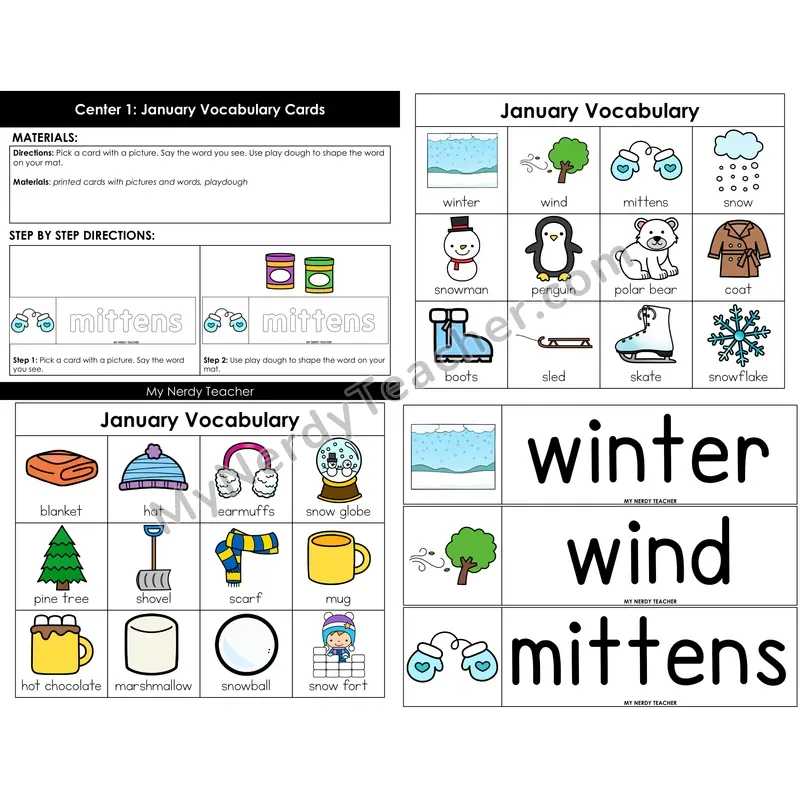 Morning Bins: January Winter Vocabulary Word Building Cards