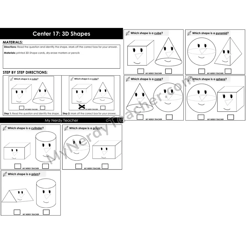 Morning Bins: 3D Shapes Identification Cards — Winter Snowman Theme