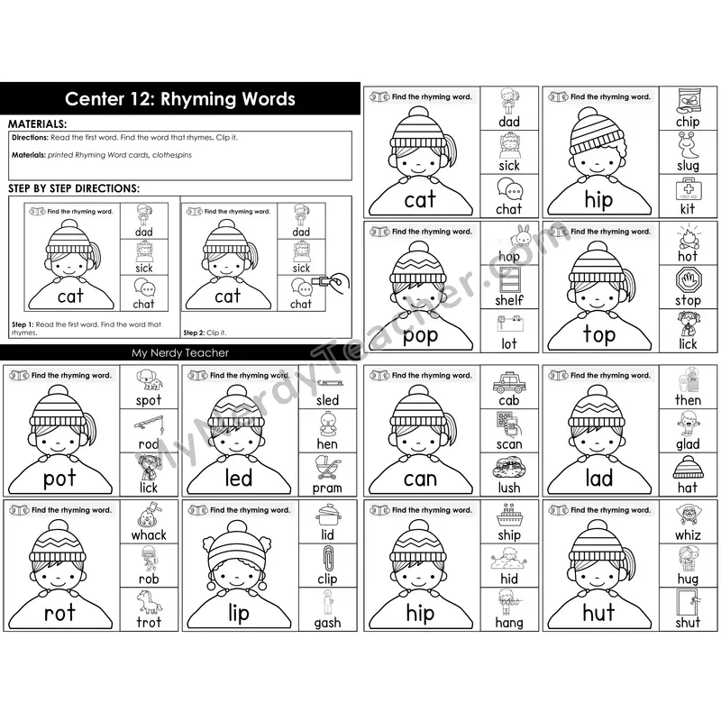 Morning Bins: Rhyming Words Clip Cards — Winter Theme