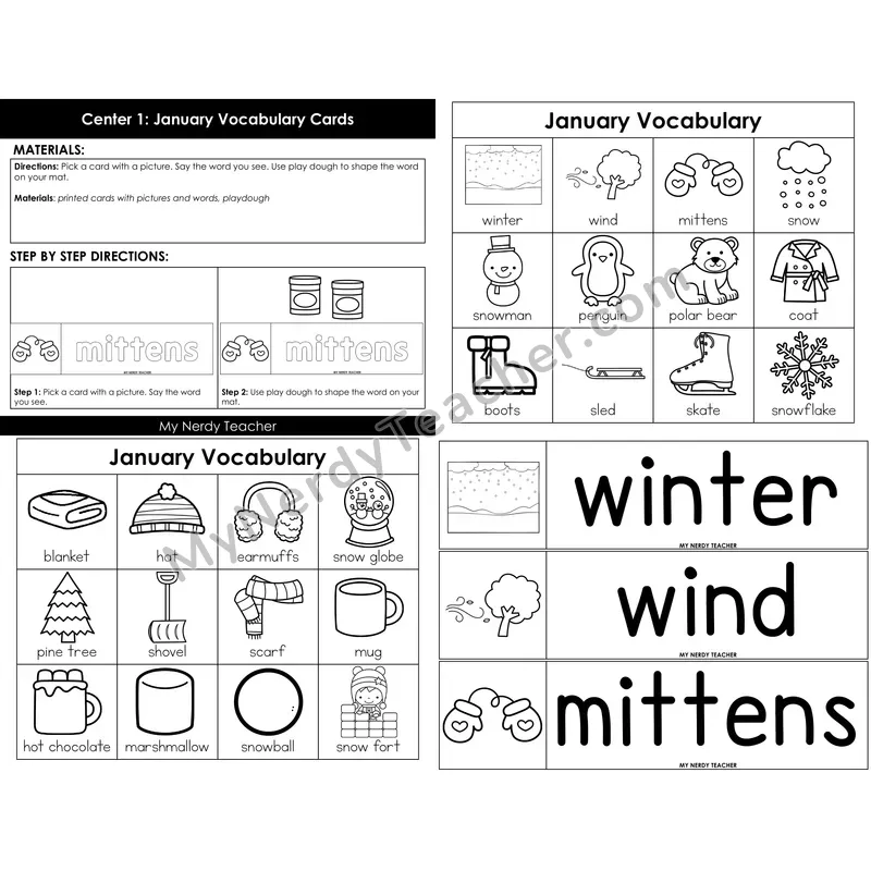 Morning Bins: January Winter Vocabulary Word Building Cards