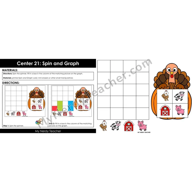Morning Bins: Spin and Graph Cards — Fall Farm Theme