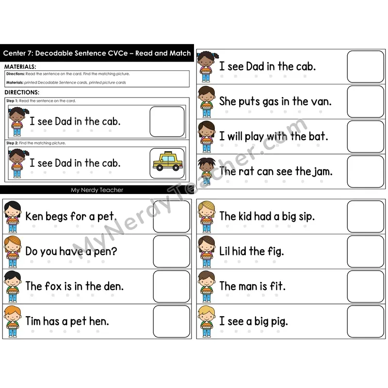 Morning Bins: CVC Decodable Sentences Picture Match Cards — Fall Theme