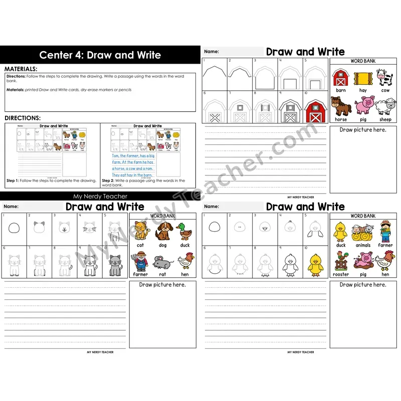 Morning Bins: Directed Drawing and Sentence Writing — Farm Theme