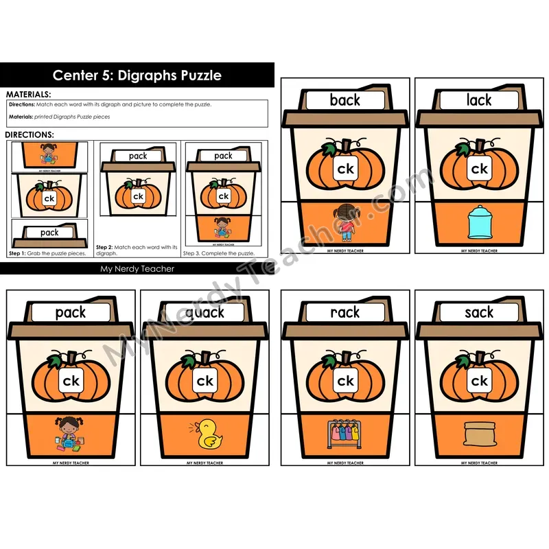 Morning Bins: CK Digraph Puzzle Cards — Fall Pumpkin Theme