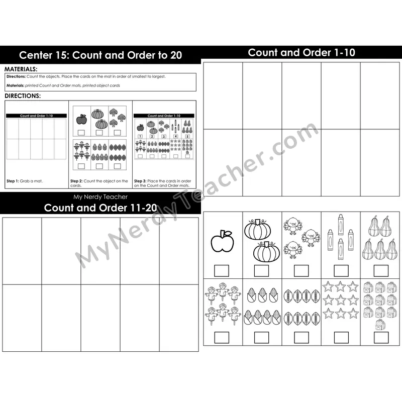 Morning Bins: Count and Order to 20 Cards — Fall Theme