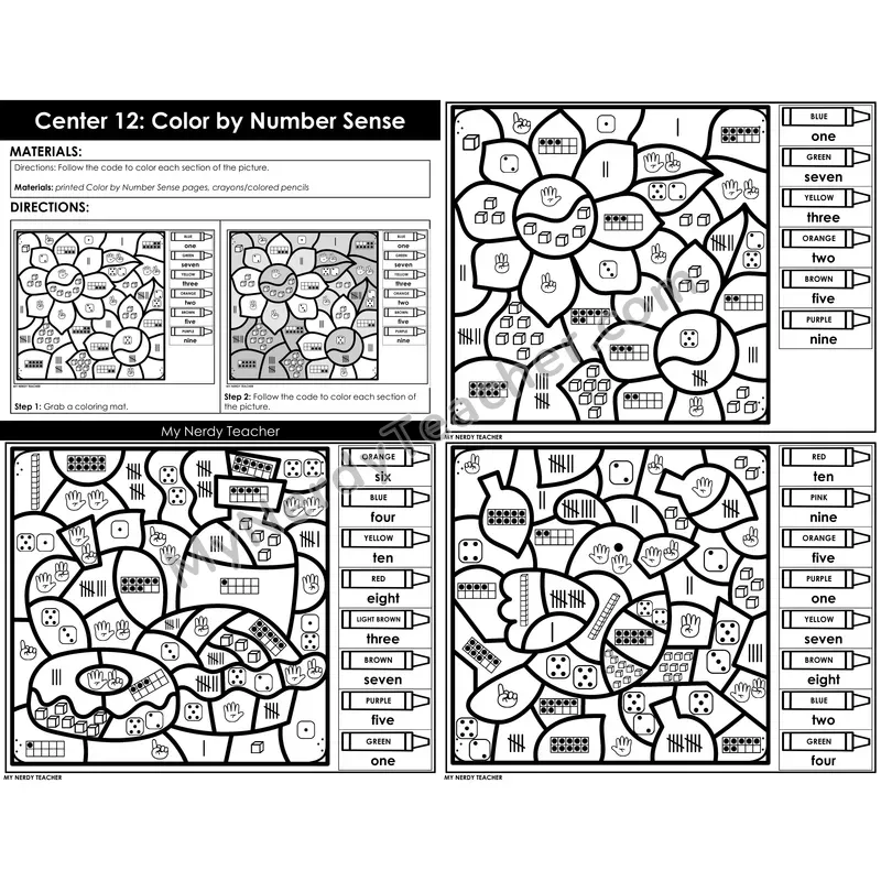 Morning Bins: Color by Number Sense Cards — Fall Theme